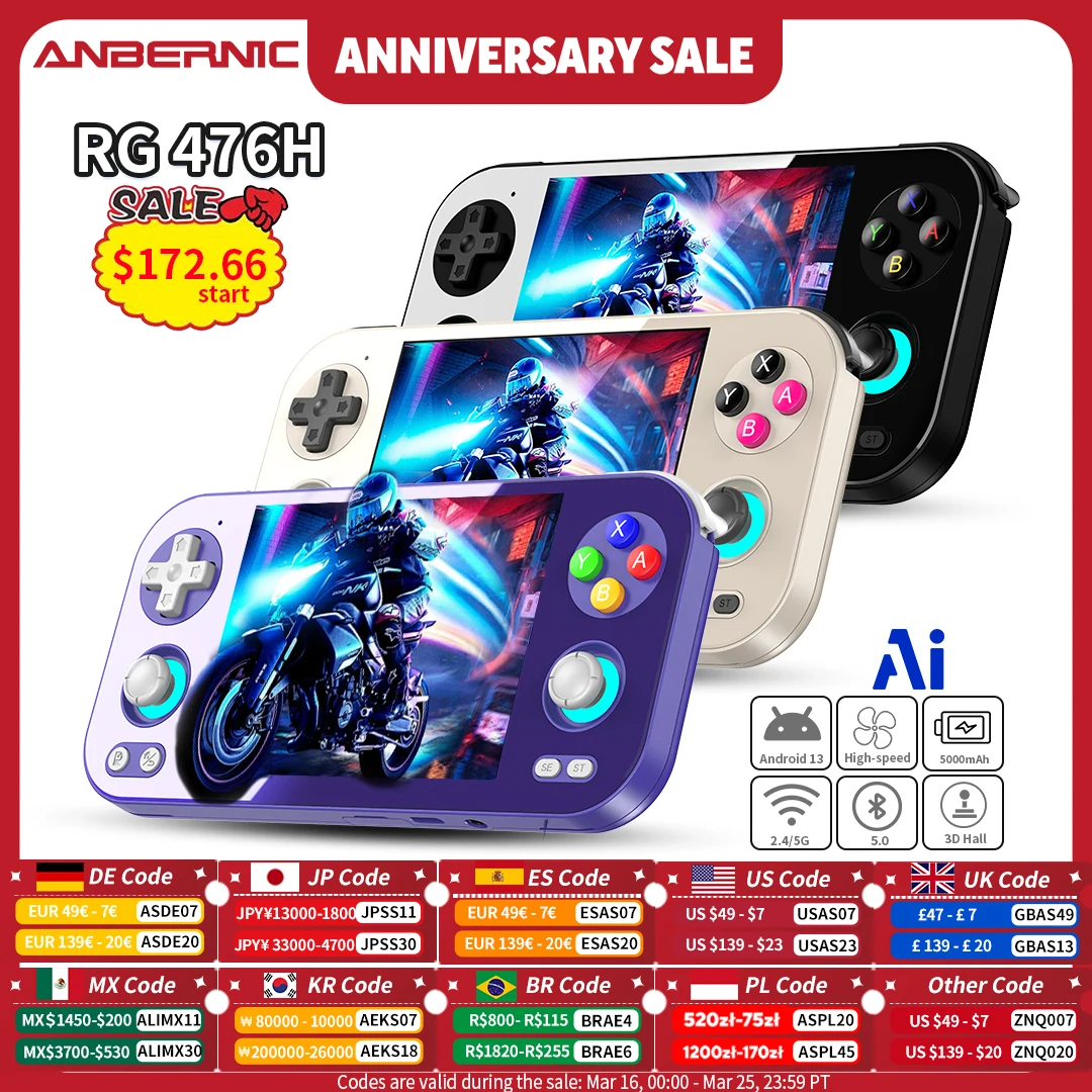 ANBERNIC RG 476H Handheld-Spielekonsole 4,7" LTPS In-Cell Randloser Vollbild-Android RG476H Videospieler 1080p-DP Out Image