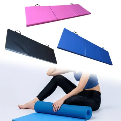 3 Fold Folding Exercise Mat Floor Mat Anti Skid Thick with Carrying Handles Fitness Mat Foldable Yoga Mat for Judo Stretching