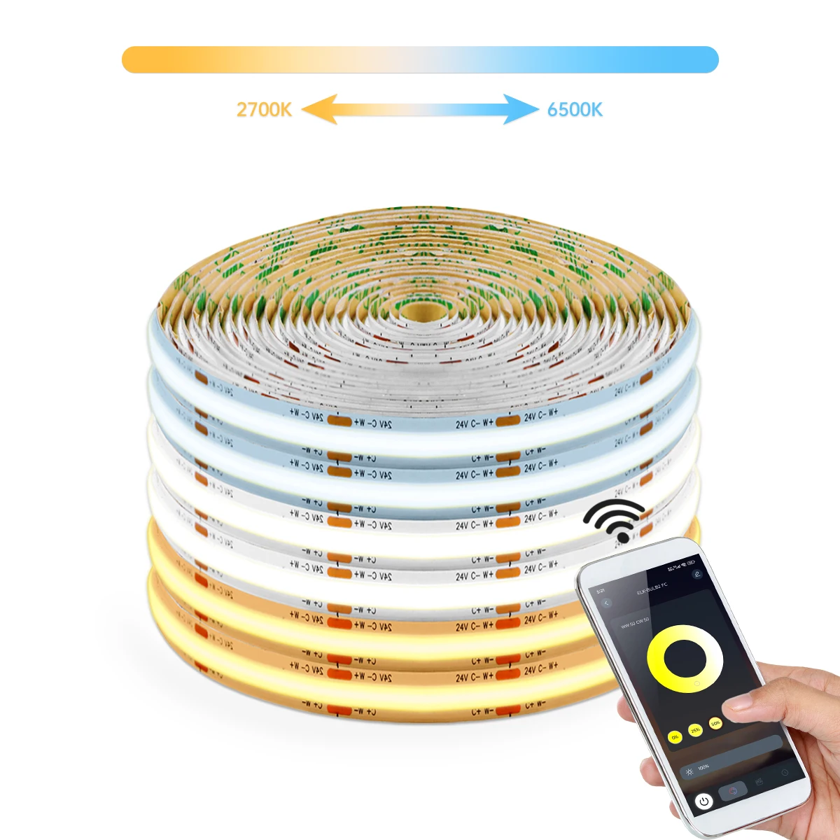 Bluetooth Smart CCT COB LED Streifen Licht Dimmbar 2700K-6500K CRI90 APP Fernbedienung Selbst-klebeband Licht für Zimmer Dekor