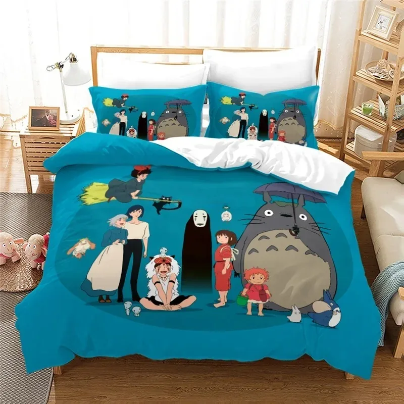 Anime Bettbezug Kissenbezug Bettwäsche Set T-Totoros Kawaii Erwachsene Junge Mädchen Schlafzimmer Dekoration Kinder Einzel Doppel Große Größe Image