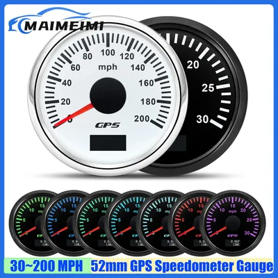 7Color LED 52mm GPS Speedometer Gauge with Antenna Mileage 30MPH,60MPH,80MPH,120MPH,200M Speed Meter Odometer for Car Yacht Boat
