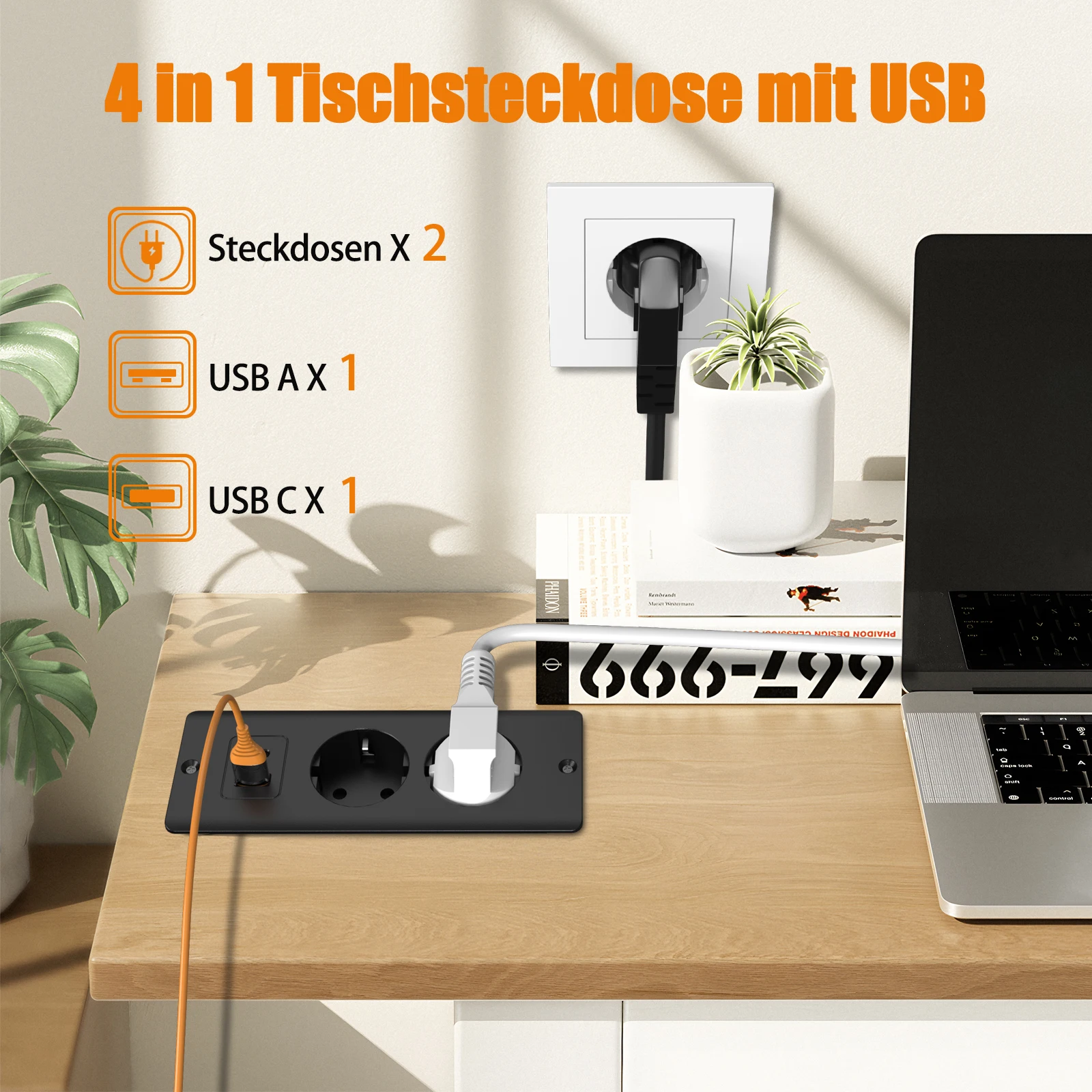 Duitse Standard-Dual-USB-Schnelllade-Embedded-Buchse PD 20 W + 2,4 A, superschnelles Laden, feuerfest und überlastungsbeständig Image
