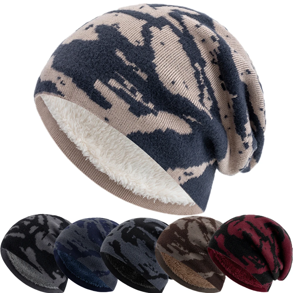 Neuer Stil Unisex Mode Warme Wintermütze im Künstlerstil Plüschfell-gefütterte Beanie-Mütze Schicke Wintermützen für Männer und Frauen Gestrickte Mütze Image