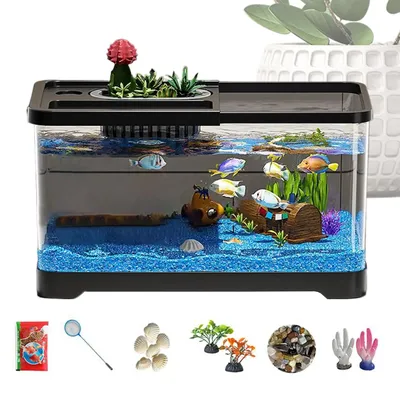 Aquarium Starter Kit LED Fish Tank Kit With Decoration Accessories Dust-proof Underwater Landscape Decoration for Desktop Living
