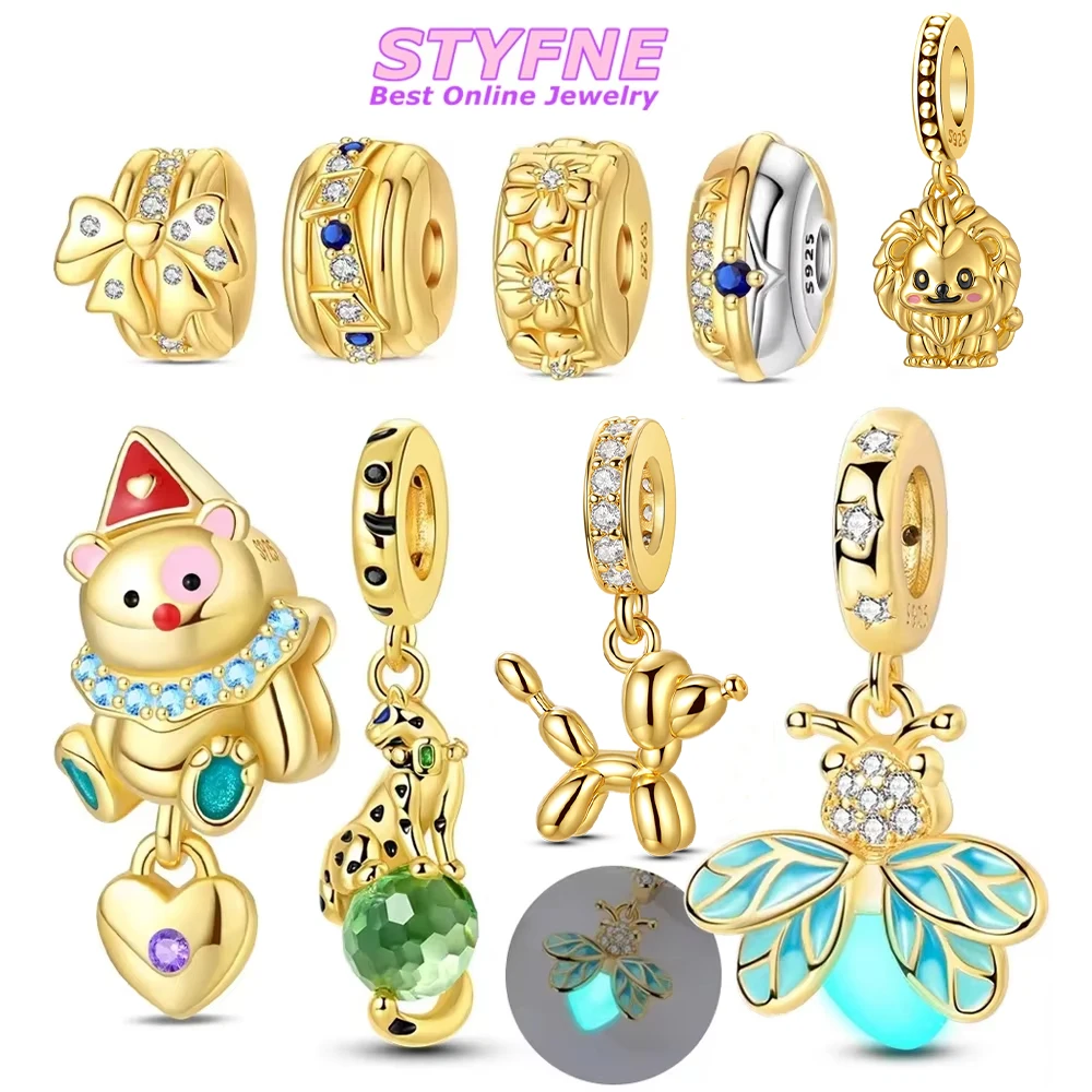 Original 925 Silber Armband Damen Schmuck DIY Geburtstag Jahrestag Feines Geschenk Charms Perlen Elegante Schleife Gepard Glühwürmchen Perlen
