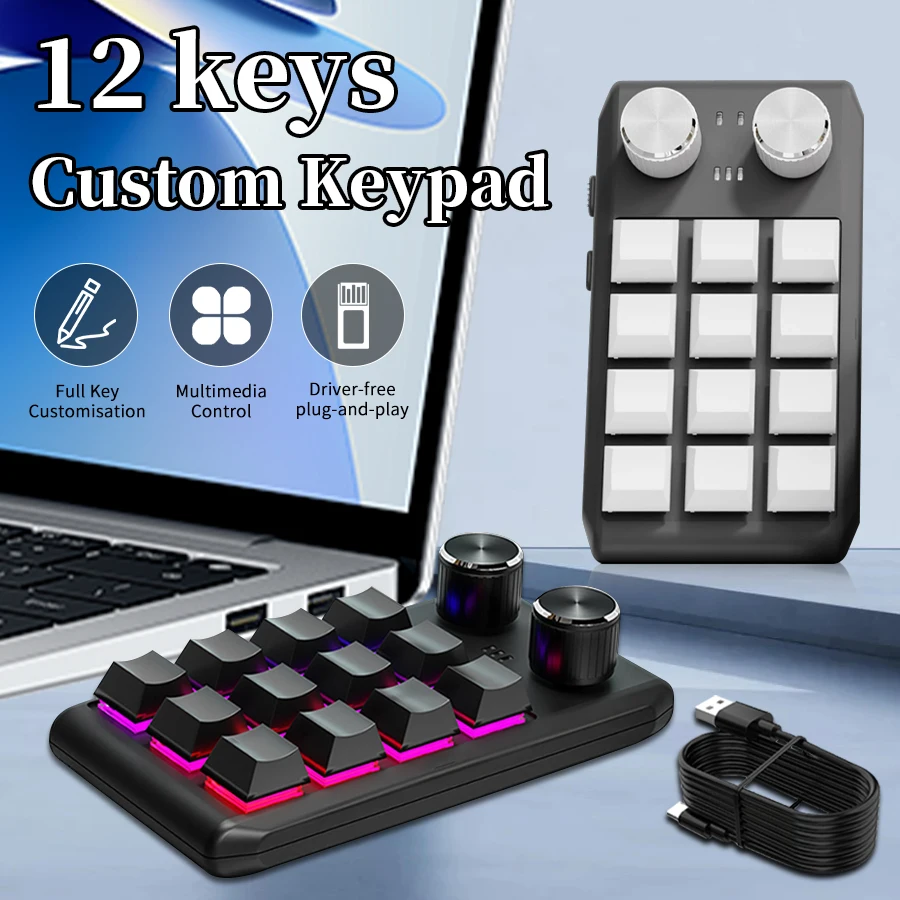 Benutzerdefinierte Mini-Programmiertastatur, 12 Tasten, 2 Knöpfe, RGB-Programmierung, Makro-Gaming-Knopf, Tastaturen, Tri-Mode-Hot-Swap-Mechanische Tastatur Image