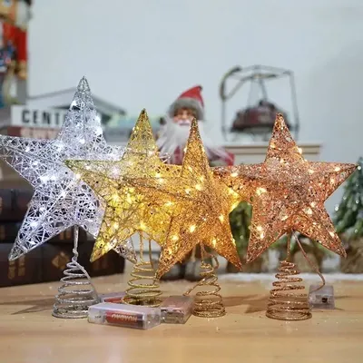 20/25cm Christmas Tree Topper, LED Light Up Star Decor, Five-Pointed Xmas Tree Crown for Home Holiday