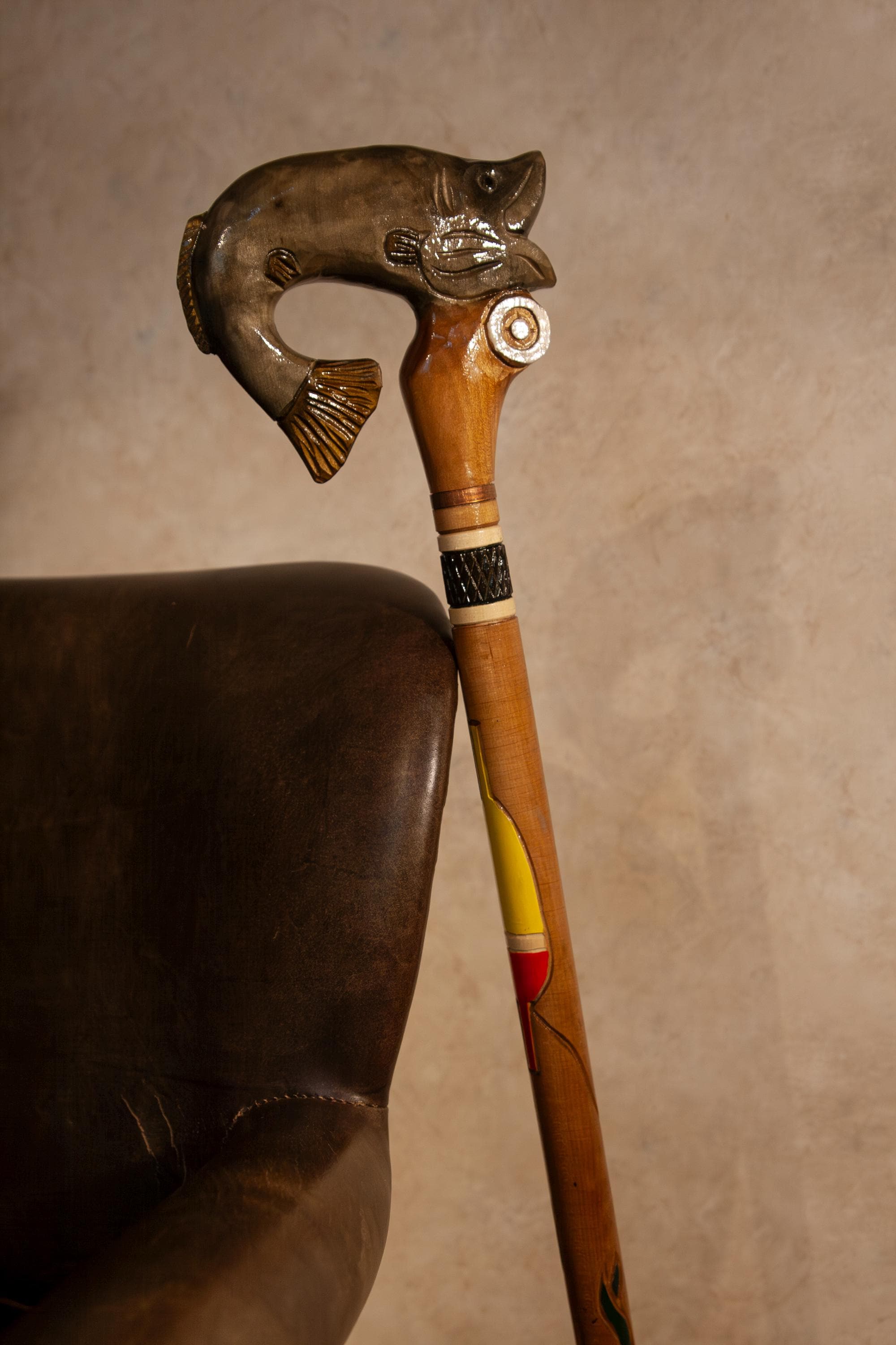 Bastone da pescatore, bastone elegante, bastone autentico, bastone di lusso, bastone intagliato, bastone da passeggio in legno, bastone in legno, rega