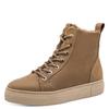 Winterboots TAMARIS, Damen, Gr. 42, braun (camel), Leder, Textil, unifarben, casual, Schuhe, Plateau, Schnürboots, Stiefelette, T-Logoaufnäher an der Schuhzunge