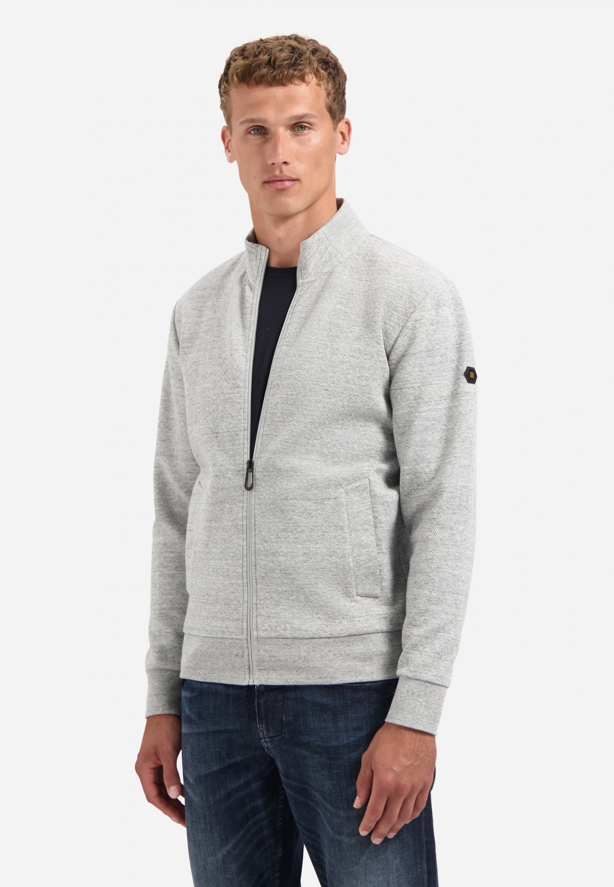 Sweater NO EXCESS "No Excess Strukturierter Cardigan", Herren, Gr. L, grau melange, 70% Baumwolle, 28% Polyester, 2% Elasthan, Sweatshirts Sweater