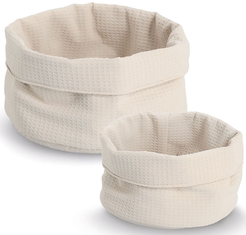 Aufbewahrungskorb ZELLER PRESENT "Waffelpiqué 2-tlg.", creme, B:20cm H:12cm T:20cm Ø:20cm, Polyester, Aufbewahrungsboxen, hochwertiges Waffelpiqué, Rand krempelbar