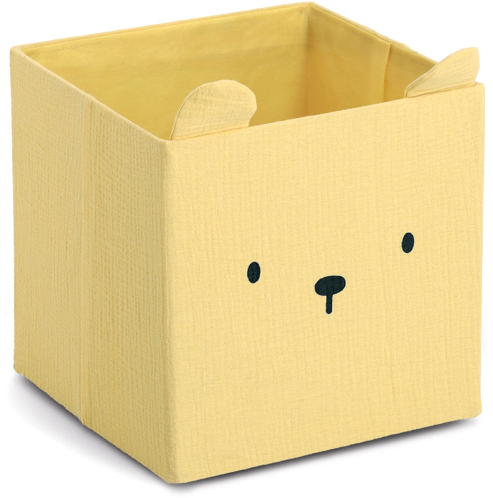 Aufbewahrungsbox ZELLER PRESENT ""Bär", Musselin", gelb, B:28cm H:28cm T:28cm, Baumwolle, Polyester, Aufbewahrungsboxen, Tiermotiv, kinderfreundlich, faltbar