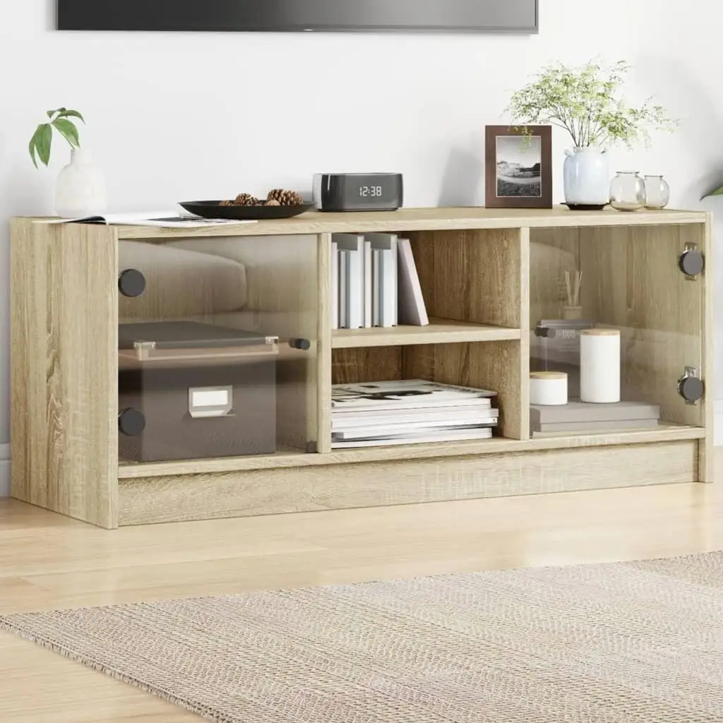 Meuble TV avec porte en verre de chêne Sonoma 102x37x42 cm, meuble de salon moderne, unité de rangement