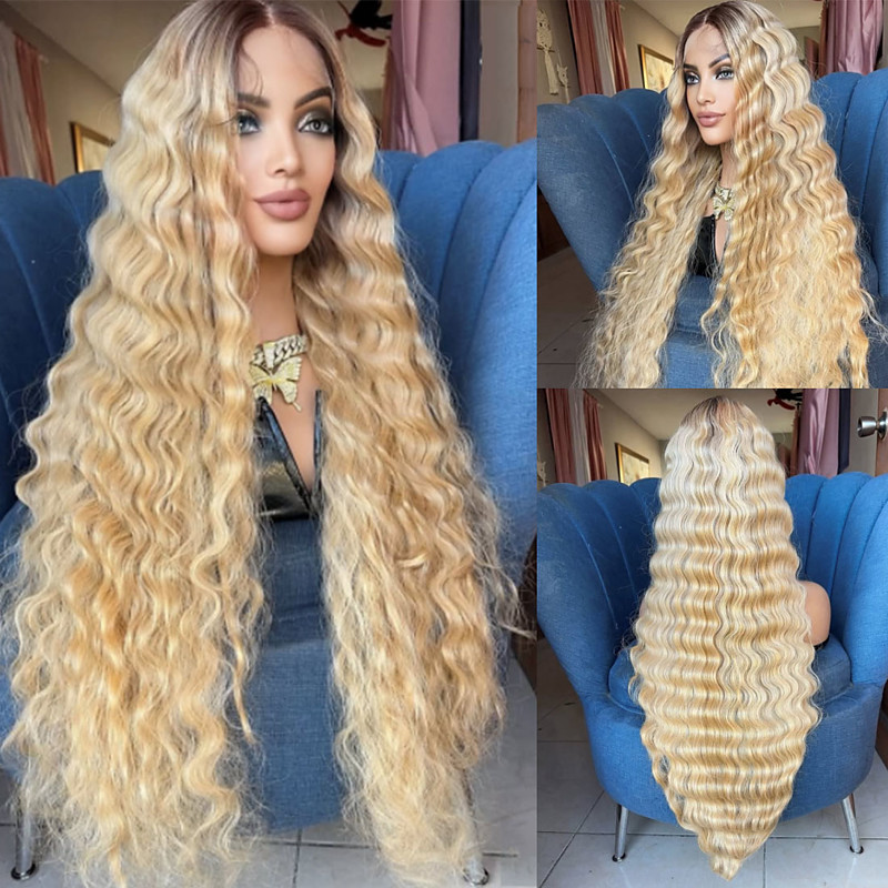 Remy Human Hair 5x5 Closure 13x4 Lace Front Wig Middle Part Brazilian Hair Water Wave Blonde Wig 150% 180% Density with Baby Hair Ombre Hair Highlighted / Balayage Hair 100% Virgin Pre-Plucked For