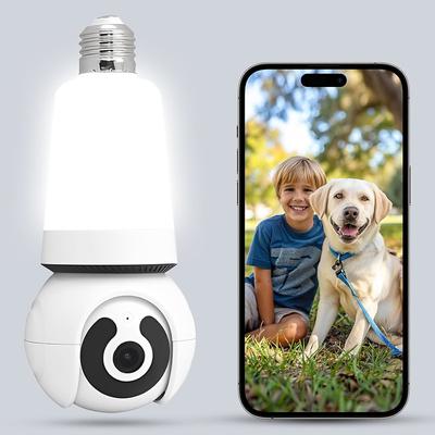 WiFi Light Bulb Security Camera Wireless Outdoor Indoor-2.45GHz Dual Band WiFi, 2K Full-Color Night Vision, 360 Pan-Tilt, Motion Detection, Two-Way Audio, Siren Alarm(TF cards not included)