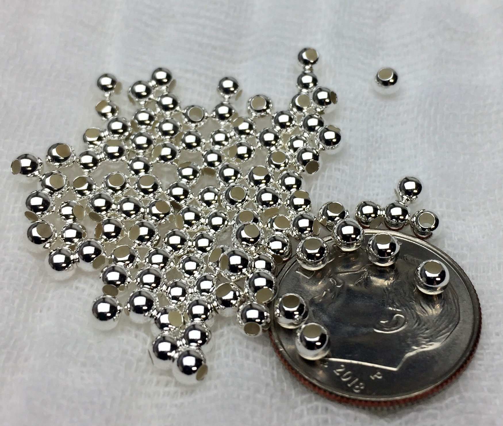 Perline rotonde in argento sterling da 3 mm con foro grande, Perline rotonde in argento sterling, Perline da 3 mm, Perline con foro grande