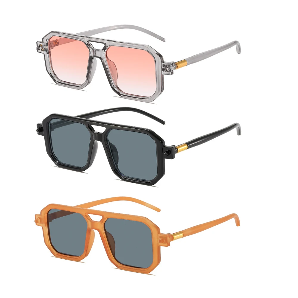 Vintage quadratische Sonnenbrille für Damen und Herren, rechteckige Sonnenbrille, Damen-Doppelbalken-Brille, Sonnenbrille für Männer und Frauen, Brillen Image