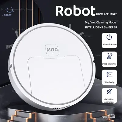 3-in-1 Robot Vacuum Cleaner USB Rechargeable 1000Pa Suction Robotic Vacuum and Mop Combo for Home Floor Washing Carpet Pet Hair