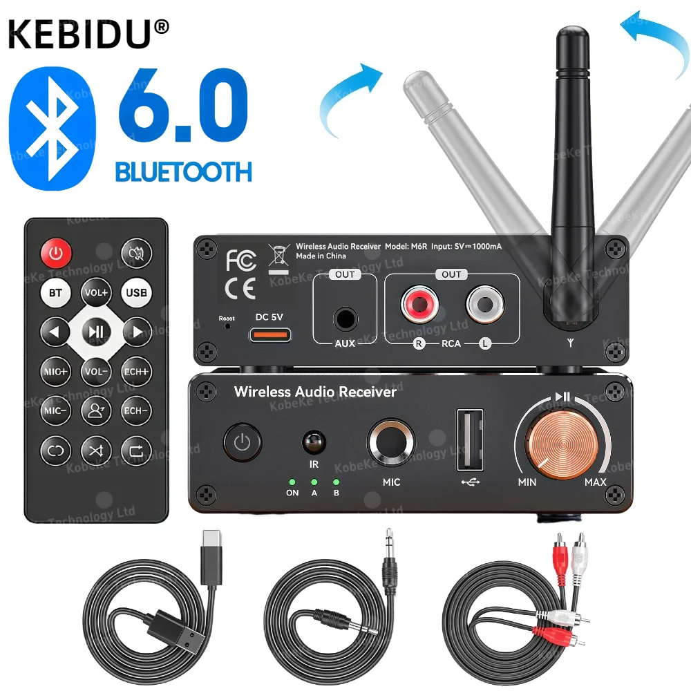 Bluetooth 6,0 Audio Receiver 3,5mm AUX RCA USB 6,5 MM Mikrofon Karaoke Musik Wireless Adapter Mit IR Fernbedienung für TV PC Image