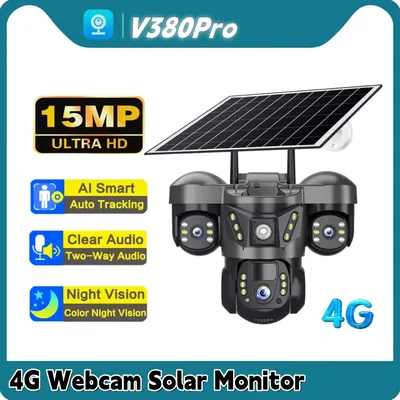 4G Webcam Solar Power Monitor 15 MP HD 3 Objektiv PIR Auto Tracking Sicherheit Home Monitor V380Pro Professionelle Outdoor CCTV IP Kamera