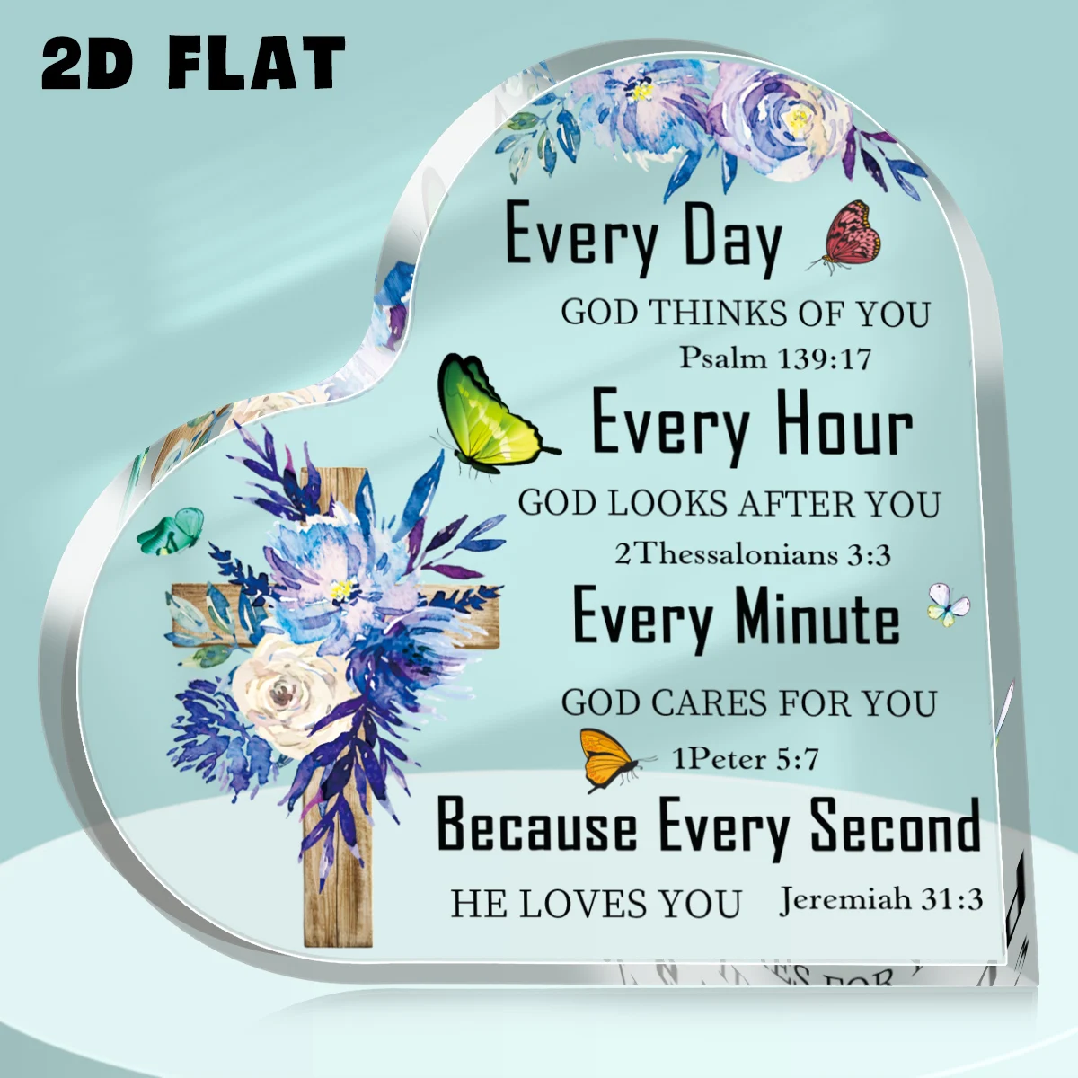 1 Stück ​ Herzförmige Acryl-Gedenkstatue für Andenken, inspirierende christliche Geschenkstatue, für Heimdekoration, religiöses Souvenir-Plakette Image