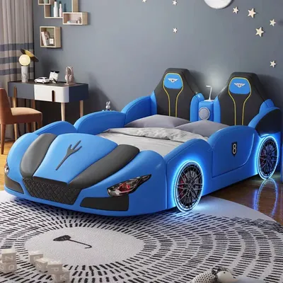 Modern Wholesale Kids Car Beds Boy Full Queen Size Children Bedroom Furniture Storage LED Light With Music for Kid's Car Bed