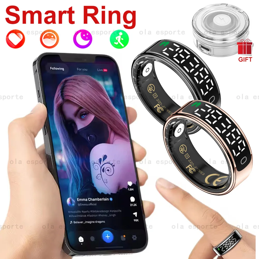 Für Android IOS Telefone Männer Frauen Smart Ring Mit Lade Fall Informationen Erinnerung Fitness Ringe Schrittzähler Schlaf Gesundheit Monitor Image