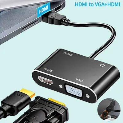 1080P HDMI-kompatibel zu VGA HDMI-kompatibel 2 in 1 Adapter Splitter für Computer Desktop Laptop PC Monitor Projektor HDTV