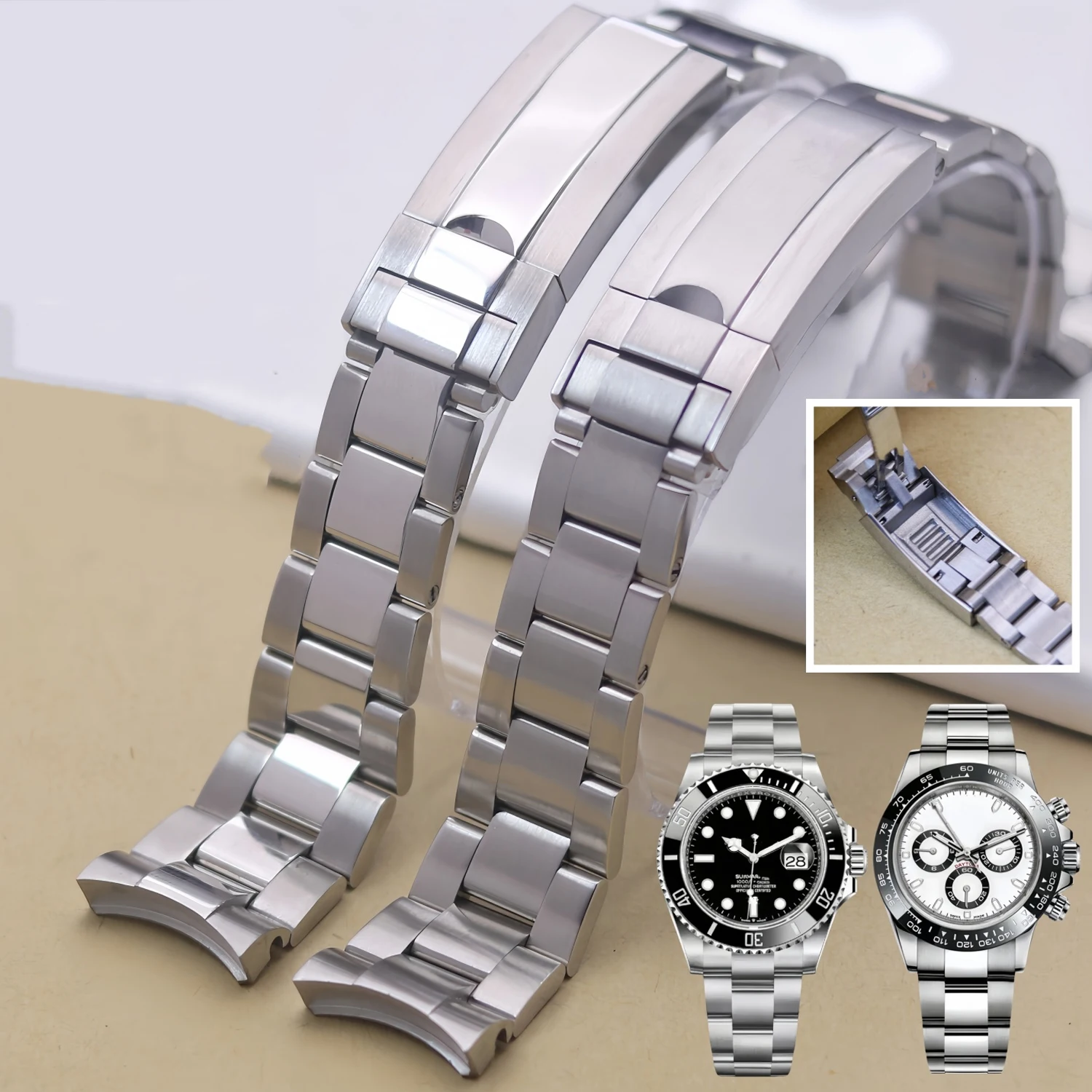 Uhrenarmbänder für Relox SUB DAYTONA NH35 NH36 Herren Glide Lock Verschluss Uhrenarmband Solide 20mm 21mm Edelstahl 904L Uhrenarmband Image