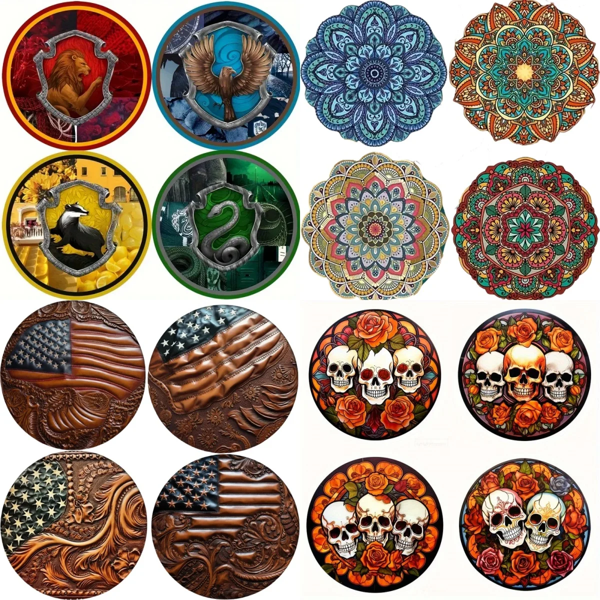 4er-Set Mandala-, Totenkopf-, Tiermuster- und rutschfeste Untersetzer-Malsets aus Holz für Festivalgeschenke und Heimküchendekoration Image