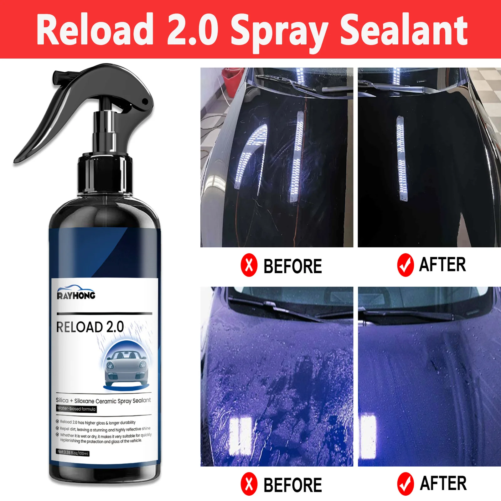 Reload 2.0 Sprühdichtmittel, Silica-Keramikbeschichtung für Autos, Nano-Dichtstoff, Farbschutz, Hochglanz, Glanz, langlebig, hydrophob Image