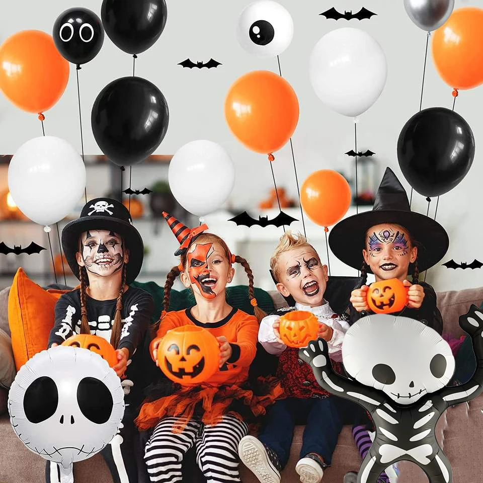 94-teiliges Halloween-Ballon-Kranz-Bogen-Set mit bunten Konfetti-Augapfel-Ballons in Schwarz und Orange, geeignet für Halloween-Teil Image