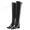 LAIGZEM Frauen Overknee Stiefel Runde Kappe Glänzende Hohe Block Heels Stiefel Bequeme Damen Weibliche Schuhe Frau Große Größe 33 42 46