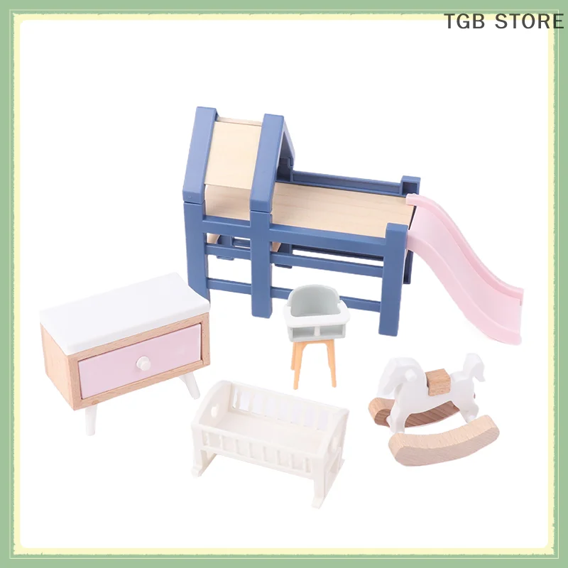 1/12 Baby Schlafzimmer Rutsche/Trojanisches Pferd/Tisch/Esszimmerstuhl/Bett Möbel Puppenhaus Zubehör Für Kinder Pretend Spielen Spielzeug