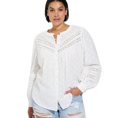 Torrid Tops | Cotton Clip Dot Lace Trim Long Sleeve Top | Color: White | Size: 2x