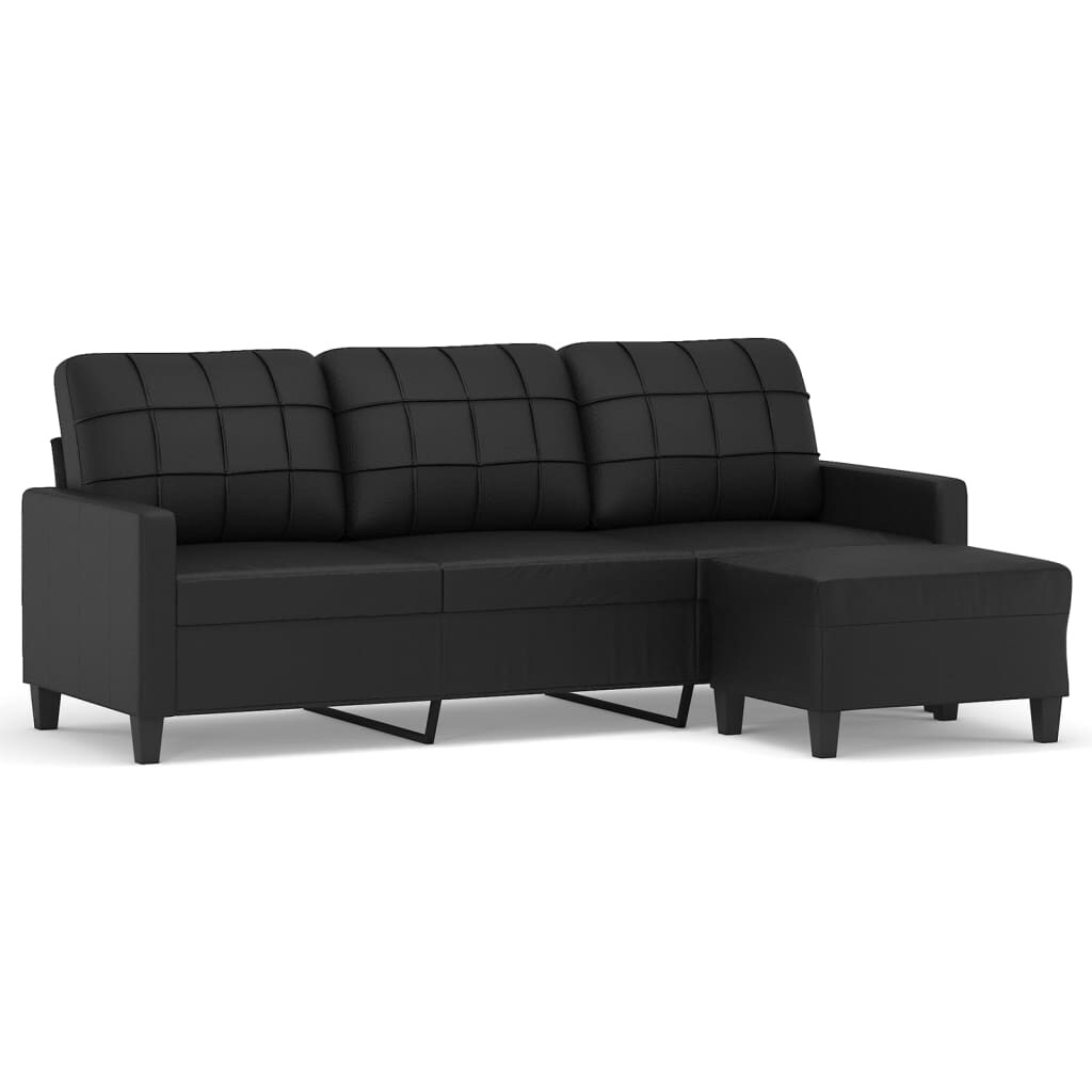 vidaXL 3-Sitzer-Sofa mit Hocker Schwarz 180 cm Kunstleder Image