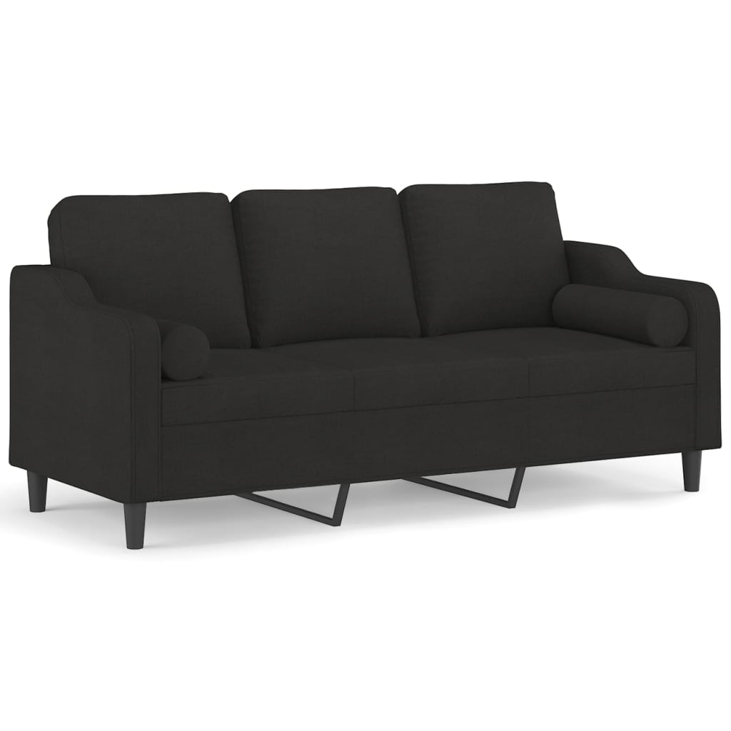 vidaXL 3-Sitzer-Sofa mit Zierkissen Schwarz 180 cm Stoff Image