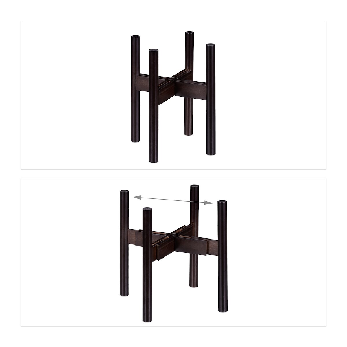 Relaxdays Blumenständer Bambus, individuell verstellbar, für Blumentöpfe bis 32 cm, Pflanzenständer, H: 35,5 cm, braun Image