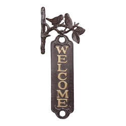Relaxdays Welcome Schild, Vögel, Antik-Design, Willkommensschild für Wand, Garten, Gusseisen, 39,5 cm hoch, braun/gold Image