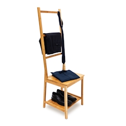 Relaxdays Kleiderstuhl aus Bambus, 2 Ablagen, HxBxT:133x40x42cm, Stummer Diener mit Handtuchhalter, natur Image