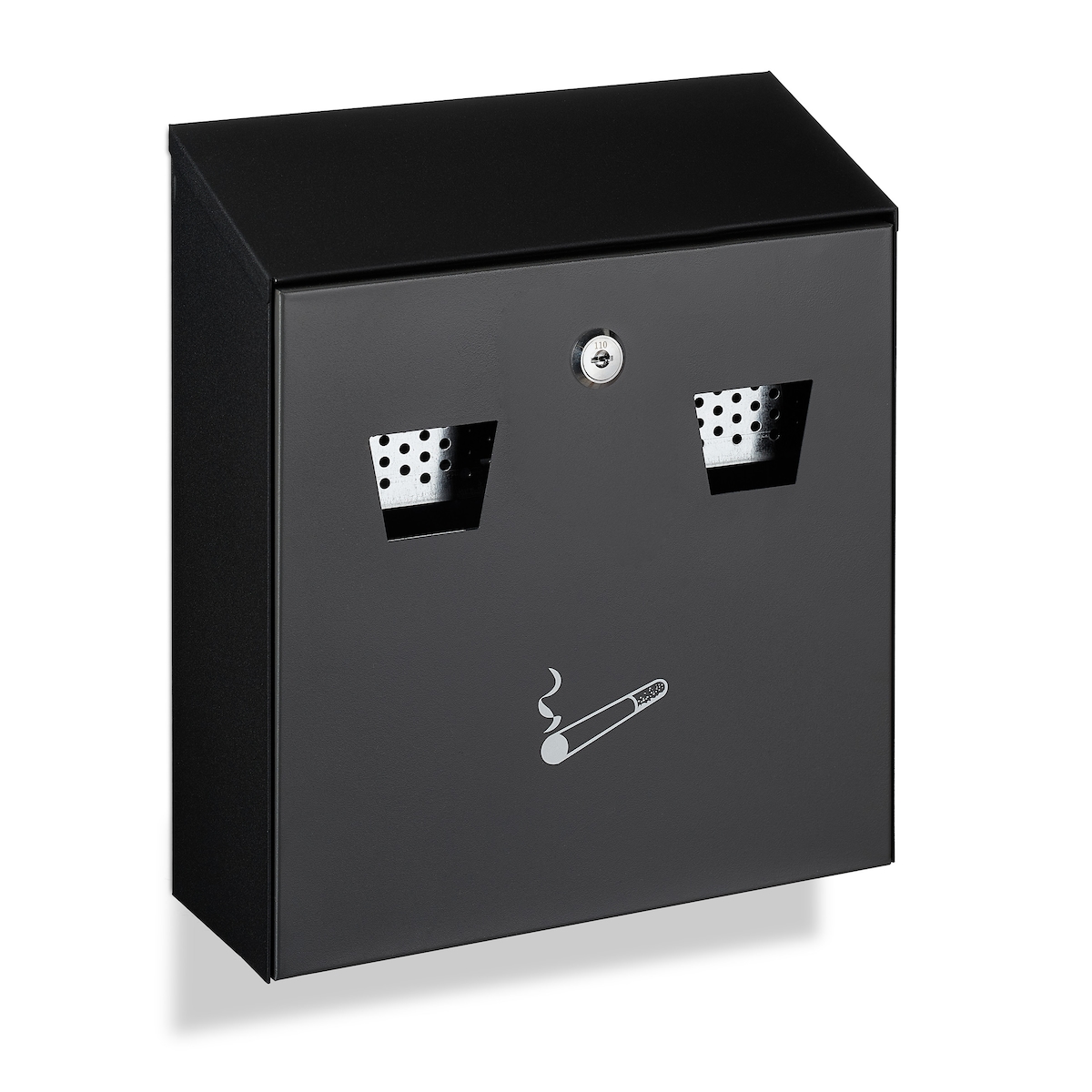 Relaxdays Wandaschenbecher für draußen, mit Montagematerial & Schlüssel, Wandascher wetterfest, Füllmenge: 3 L, schwarz Image