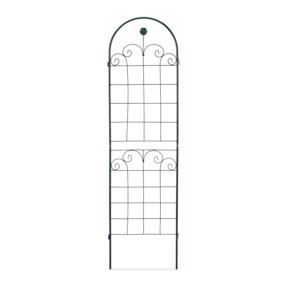 Relaxdays Rankgitter 2er Set, Metall, 180 x 50 cm, Vintage Rankhilfe Garten, Rundbogen & Blume, zum Stecken, dunkelgrün Image