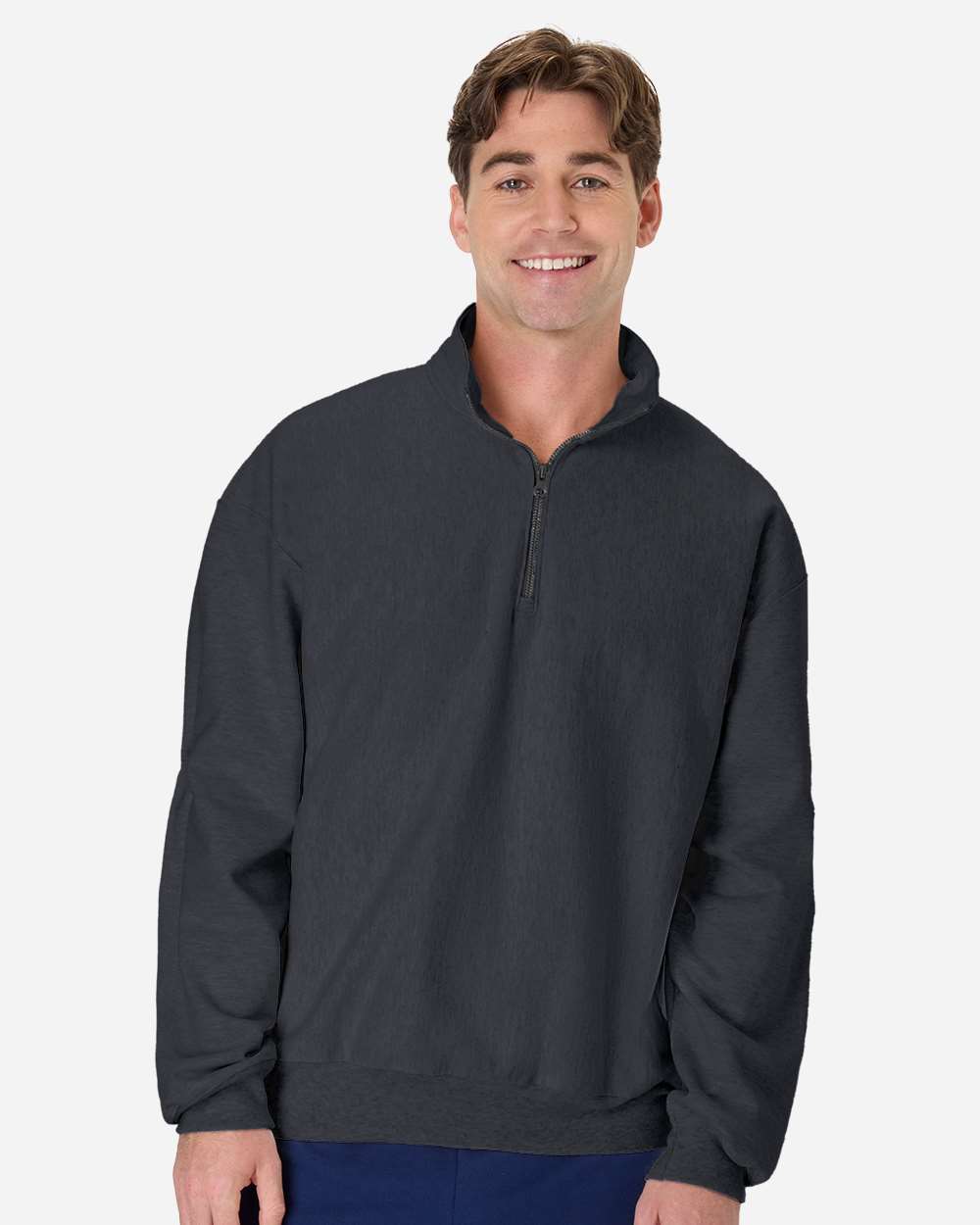 Hanes OG900 Men's Beefy Sweats Premium Heavyweight Quarter-Zip Sweatshirt in Charcoal Heather size 3XL | Cotton/Polyester Blend