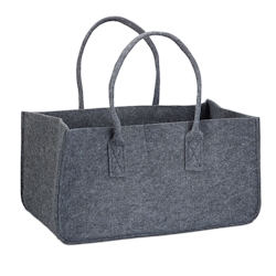 Relaxdays Kaminholztasche aus Filz, tragbarer Feuerholzkorb, faltbarer Zeitungshalter HxBxT: 25 x 25 x 50 cm, anthrazit Image