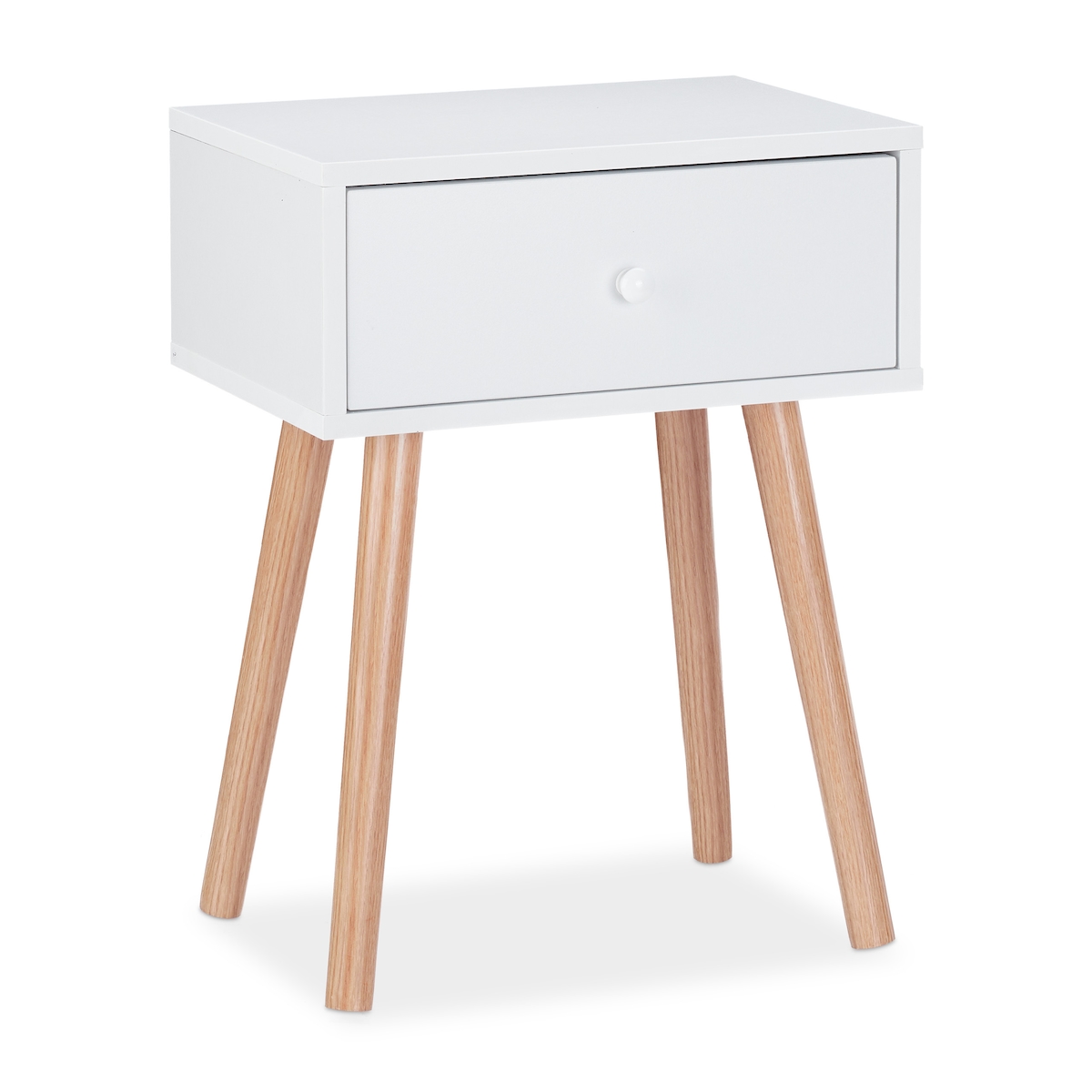 Relaxdays Nachttisch skandinavisch, Retro, Nachtschrank mit Schublade, HBT: 55x42x30cm, Beistelltisch Schlafzimmer, weiß Image