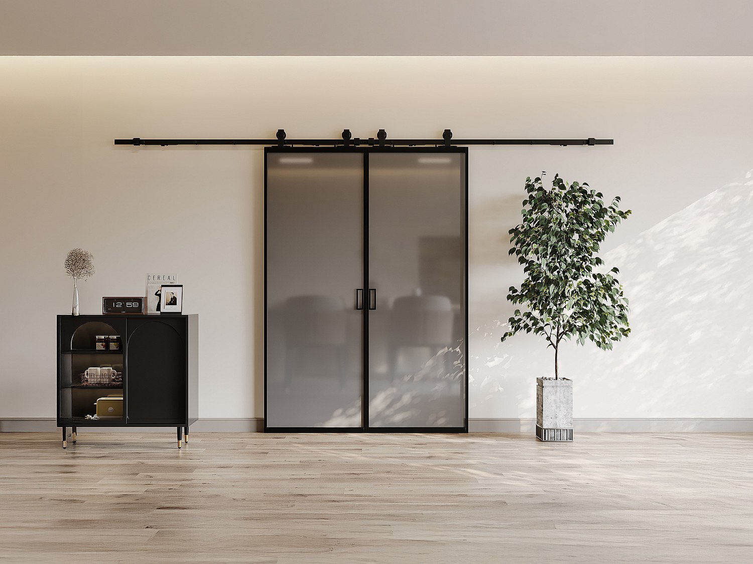 Porte scorrevole doppia esterno muro 2 x H205 x L93 cm Alluminio e Vetro temperato fumé - LINCI II