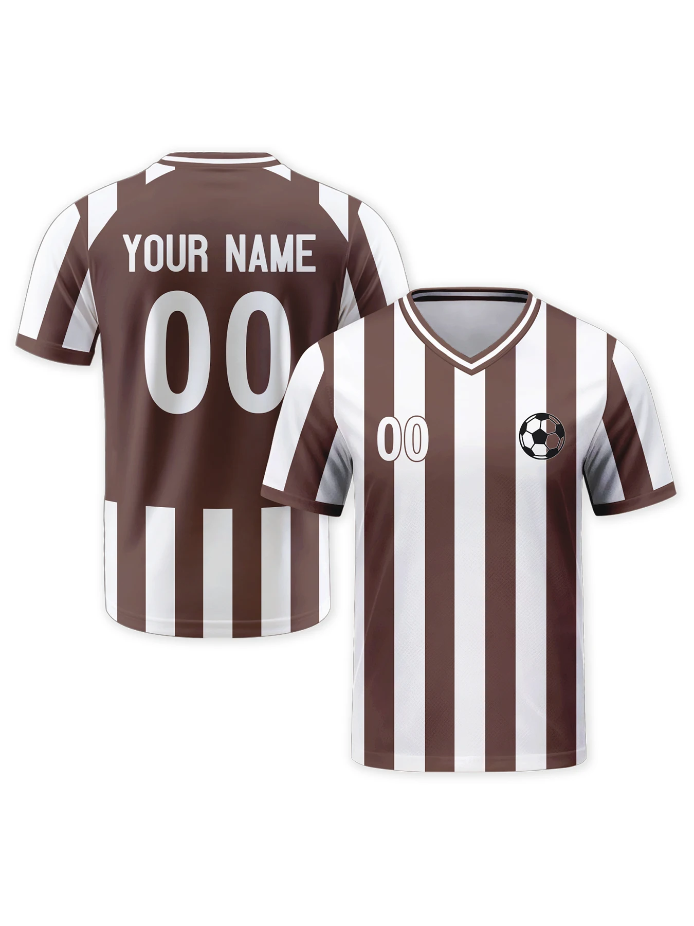 Maillot de football personnalisé pour équipe de football, maillot de football personnalisé à rayures marron et blanc avec logo, nom et numéro, haut de football pour hommes, jeunes femmes