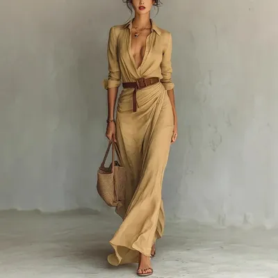 White Turn-down Collar Button Long Dress Womens Casual Solid Lace-up Slim Autumn Long Sleeve Office Party Dresses Robes Vestido