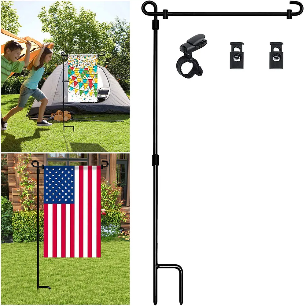 Garden Flag Stand Garden Flag Pole Holder with Clip and Stopper Garden Flag Pole Metal for Outdoor Garden Lawn