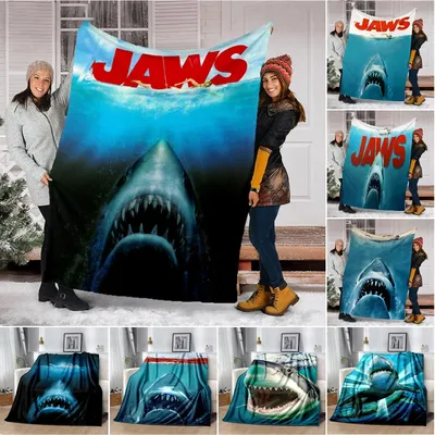 3D Print Jaws Blanket Soft Sofa Cover Shark Throw Blanket Fleece Tapestry Lightweight Warm Bed Blankets for Bedroom Couch